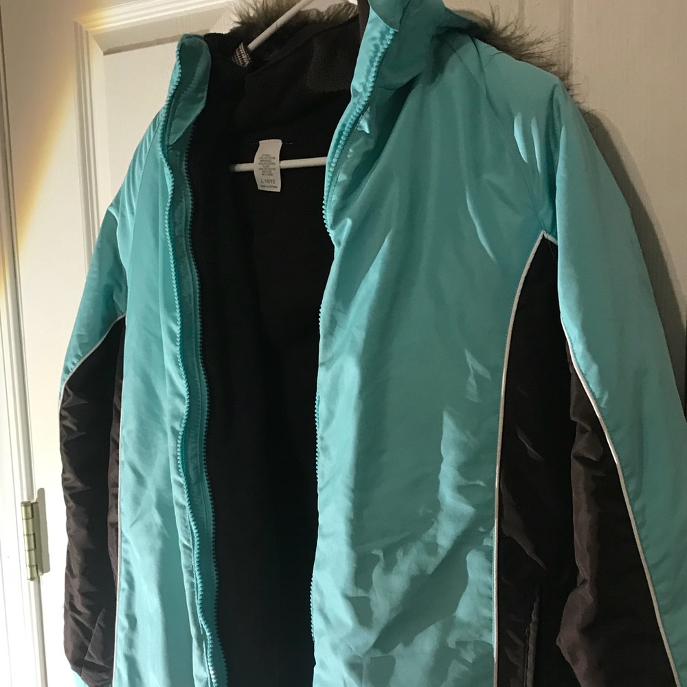 ✨SOLD✨Teal Blue/Brown Snow Jacket With Hood - Picture 3 of 7